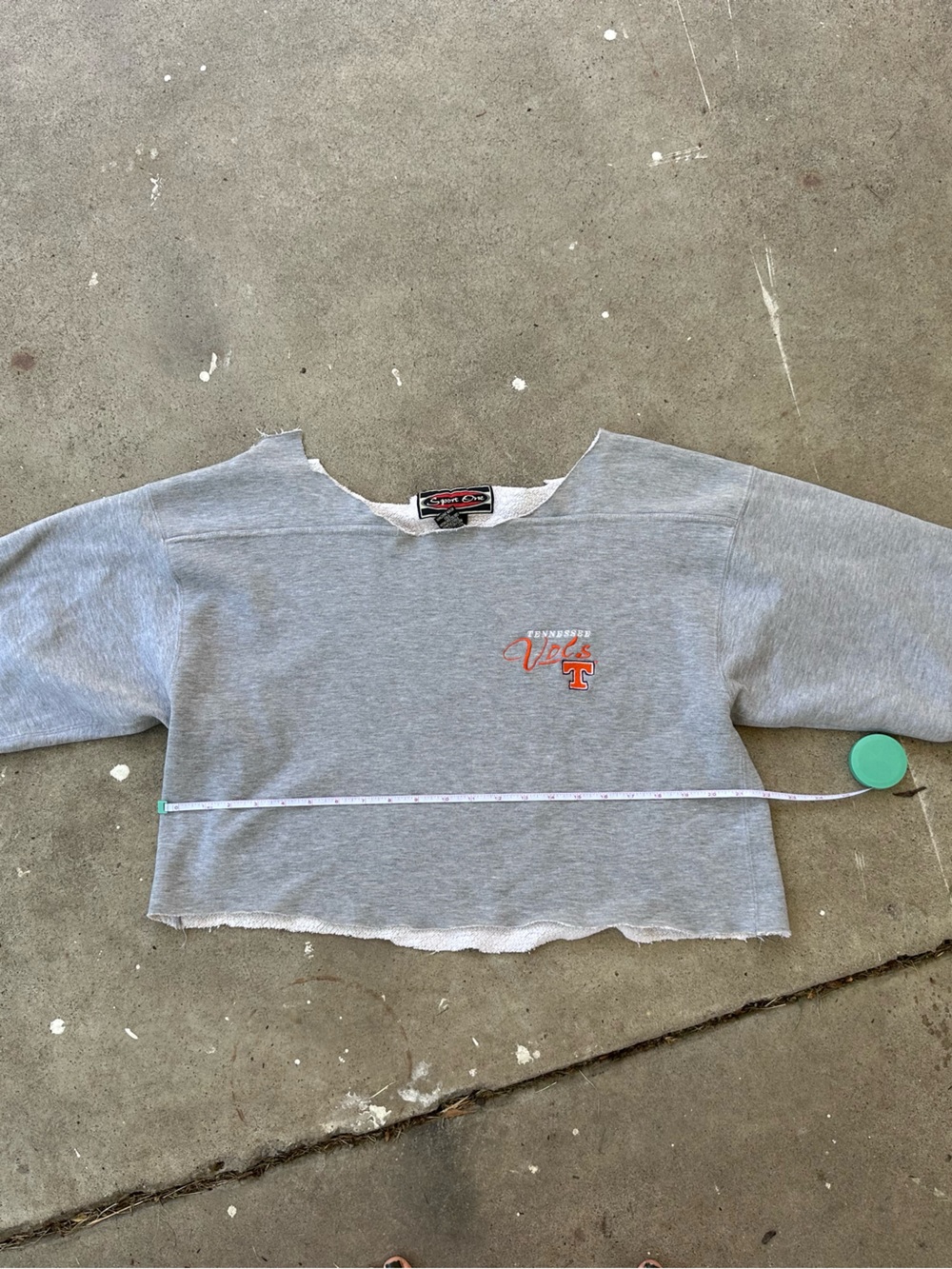 Gray Cropped Pullover Sweatshirt with Orange Script Logo